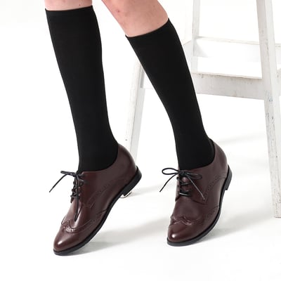 karine(MIT台灣製)全真皮綁帶內增高牛津鞋-朱古力3