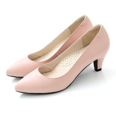 karine(MIT台灣製)全真皮素面尖頭高跟鞋-粉色1