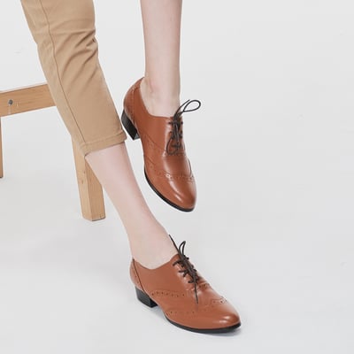 karine(MIT台灣製)全真皮綁帶低跟牛津鞋-棕色8