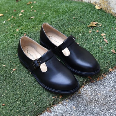 karine(MIT台灣製)全真皮釦帶T字瑪莉珍鞋-黑色9