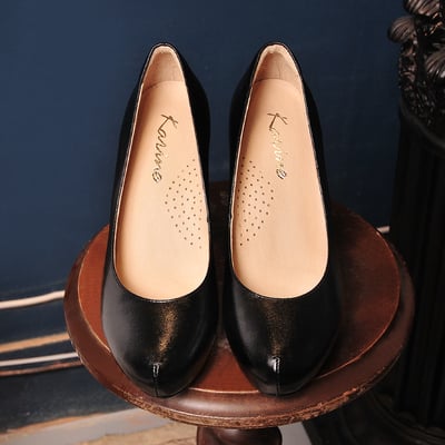 karine(MIT台灣製)全真皮素面10公分黑色高跟鞋4