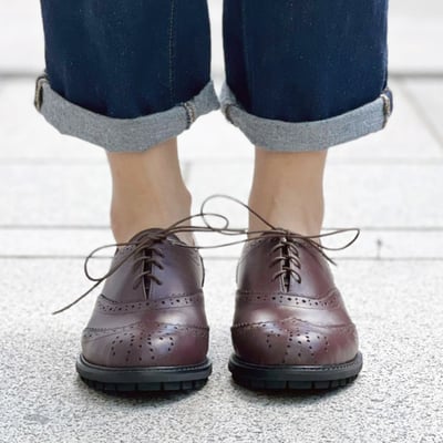 karine(MIT台灣製)全真皮寬楦綁帶雕花牛津鞋-咖啡色2