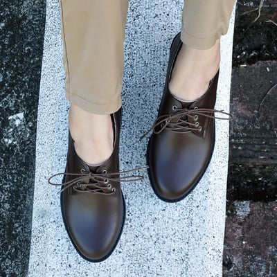 karine(MIT台灣製)全真皮綁帶寬楦厚底德比鞋-咖啡色5