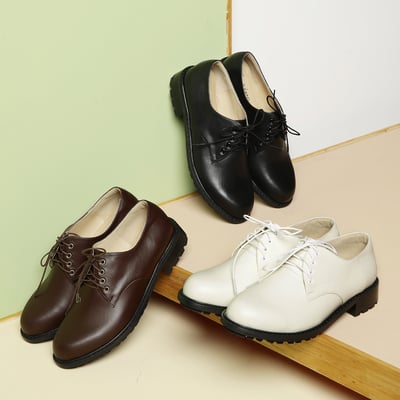karine(MIT台灣製)全真皮綁帶寬楦厚底德比鞋-米白色7