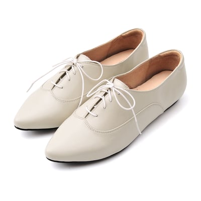 karine(MIT台灣製)全真皮尖頭綁帶內增高德比鞋-起司白7