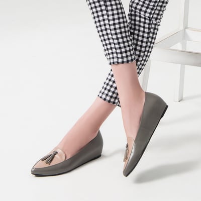 karine(MIT台灣製)全真皮流蘇尖頭內增高楔型鞋-灰藕3