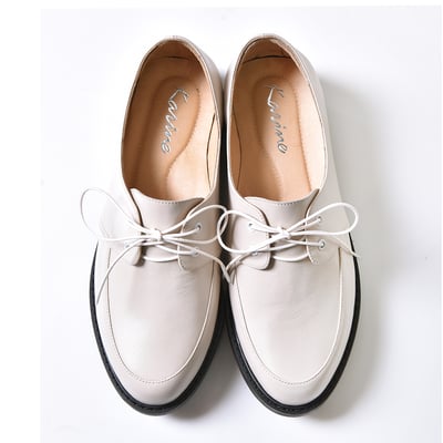 karine(MIT台灣製)全真皮綁帶寬楦厚底樂福鞋-米白色7