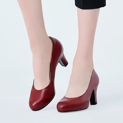 karine(MIT台灣製)全真皮兩穿式繫帶高跟鞋-棗紅色6