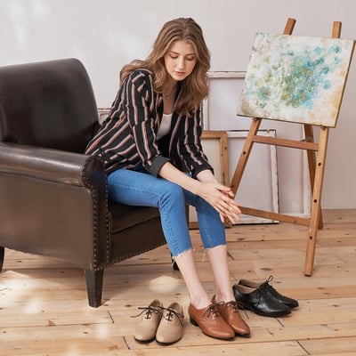 karine(MIT台灣製)全真皮綁帶低跟牛津鞋-奶茶色10