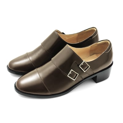 karine(MIT台灣製)全真皮雙釦帶低跟孟克鞋-咖啡色4