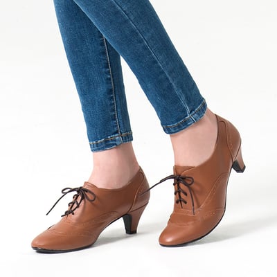 karine(MIT台灣製)全真皮復舊牛津低跟踝靴-栗子棕2