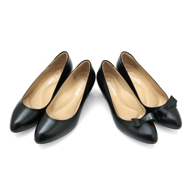 karine(MIT台灣製)全真皮尖頭蝴蝶結粗低跟鞋-黑色4