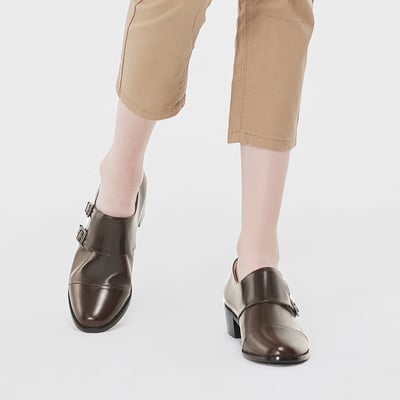 karine(MIT台灣製)全真皮雙釦帶低跟孟克鞋-咖啡色6