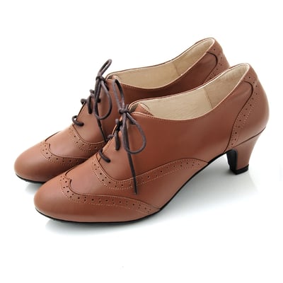 karine(MIT台灣製)全真皮復舊牛津低跟踝靴-栗子棕1