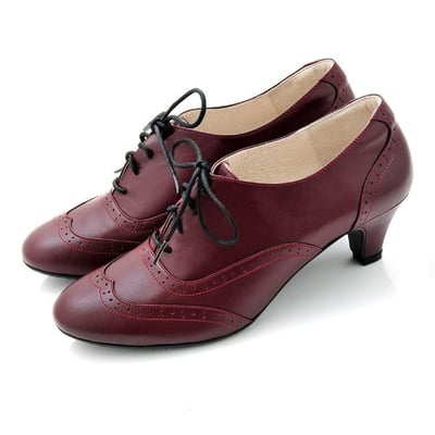 karine(MIT台灣製)全真皮復舊牛津低跟踝靴-馬丁紅1