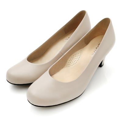 karine(MIT台灣製)全真皮百搭素面高跟包鞋-米白2