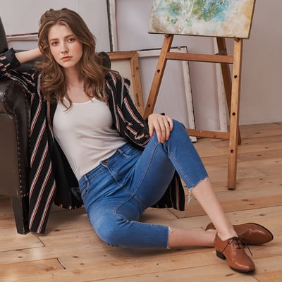 karine(MIT台灣製)全真皮綁帶低跟牛津鞋-奶茶色7