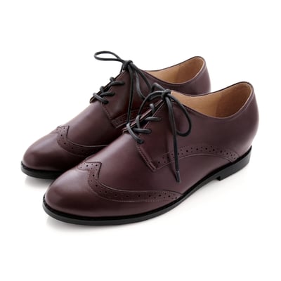 karine(MIT台灣製)全真皮綁帶內增高牛津鞋-朱古力2
