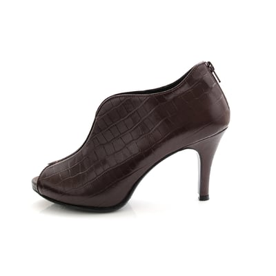 karine(MIT台灣製)全真皮魚口高跟踝靴-咖啡色鱷紋7