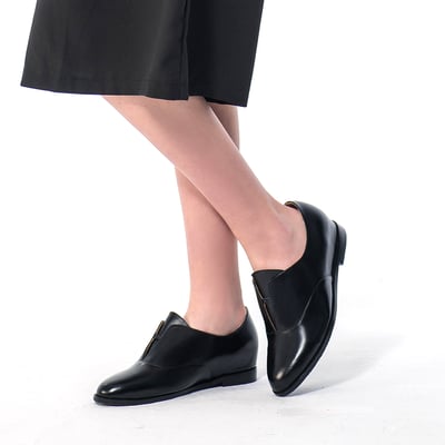 karine(MIT台灣製)全真皮2way無綁帶內增高牛津鞋-黑色2