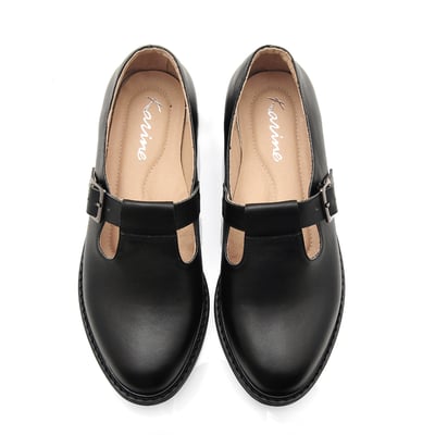 karine(MIT台灣製)全真皮釦帶T字瑪莉珍鞋-黑色4