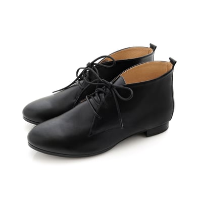 karine(MIT台灣製)全真皮經典綁帶德比短靴-黑色6