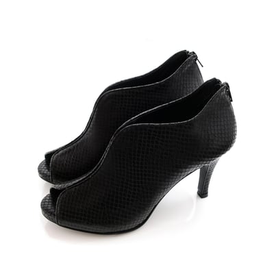 karine(MIT台灣製)全真皮魚口高跟踝靴-黑色蛇紋6