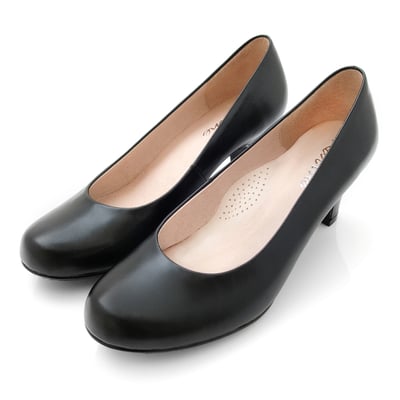 karine(MIT台灣製)全真皮百搭素面高跟包鞋-經典黑2