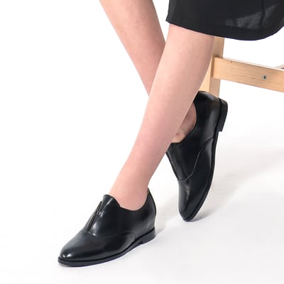 karine(MIT台灣製)全真皮2way無綁帶內增高牛津鞋-黑色4