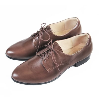 karine(MIT台灣製)全真皮綁帶低跟德比鞋-咖啡色2