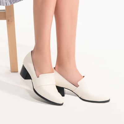 karine(MIT台灣製)全真皮素面粗跟樂福鞋-起司2