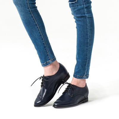 karine(MIT台灣製)全真皮綁帶內增高牛津鞋-藍樹蛙2