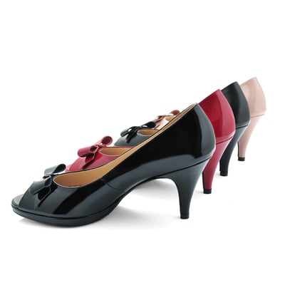 karine(MIT台灣製)全真皮蝴蝶結魚口高跟鞋-粉膚色2