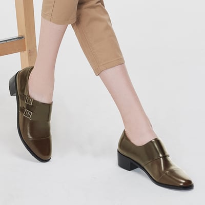 karine(MIT台灣製)全真皮雙釦帶低跟孟克鞋-咖啡色2