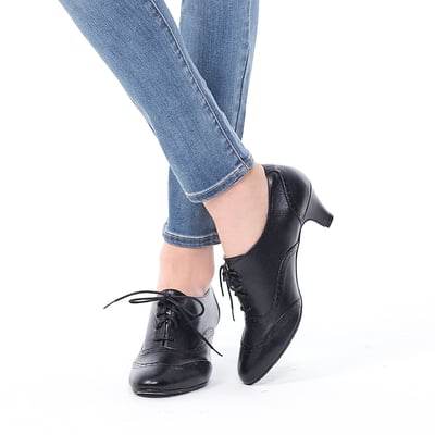 karine(MIT台灣製)全真皮復舊牛津低跟踝靴-炭黑6