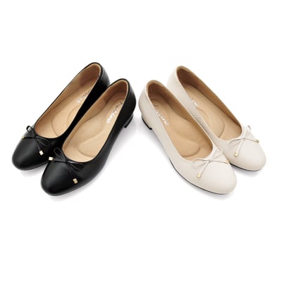 karine(MIT台灣製)全真皮金屬蝴蝶結低跟包鞋-白色9