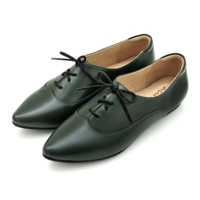 karine(MIT台灣製)全真皮尖頭綁帶內增高德比鞋-橄欖綠5