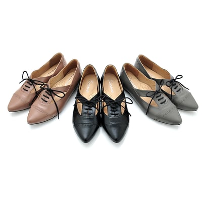 karine(MIT台灣製)全真皮尖頭綁帶內增高牛津鞋-黑色10