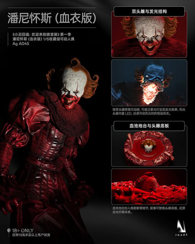 【預購】《小丑回魂：歡迎來到德裏鎮》第一季 1/6收藏級可動人偶 潘尼懷斯 血衣版 X INART21