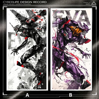 【預購】EVA 墨影-初號機六號機機甲狂潮 高清裝飾畫 X 阿喵畫社2