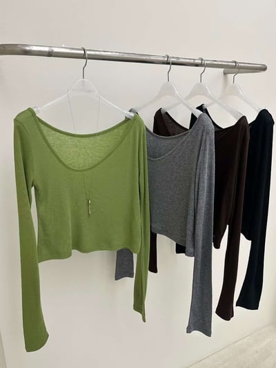 斜挖領薄長袖 ( 4色 )11