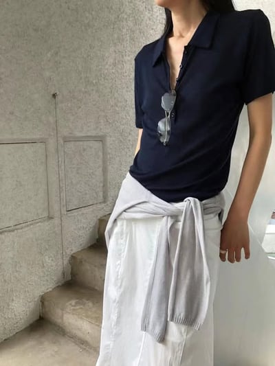 polo領透膚衫 ( 咖啡/粉色/薄荷色/深藍 )16