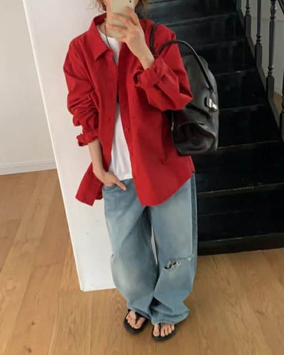 反摺褲頭單邊割破丹寧褲14