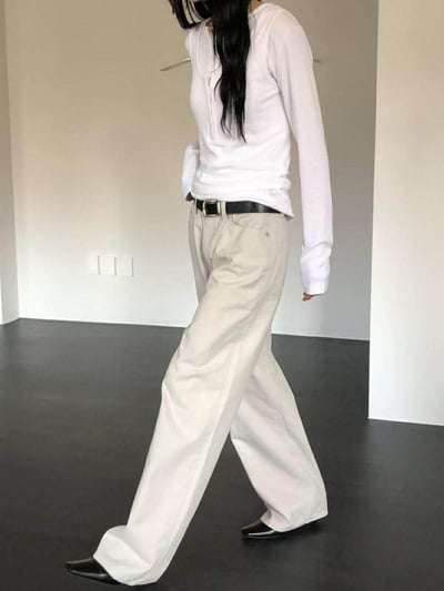 薄感長腿直筒褲 ( 米白色 )3