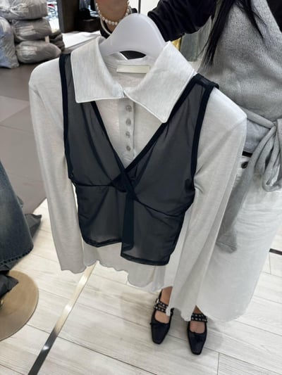 V領透紗背心 ( 3色 )10