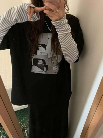 配色圓領條紋上衣 ( 4色 )14