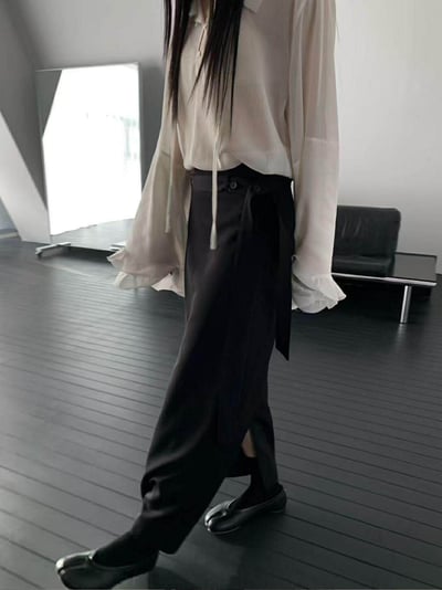 附帶交疊感直筒西裝裙 ( 2色 )14