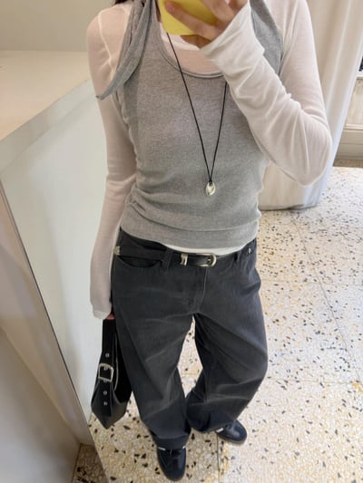 薄感長腿直筒褲 ( 碳灰色 )10