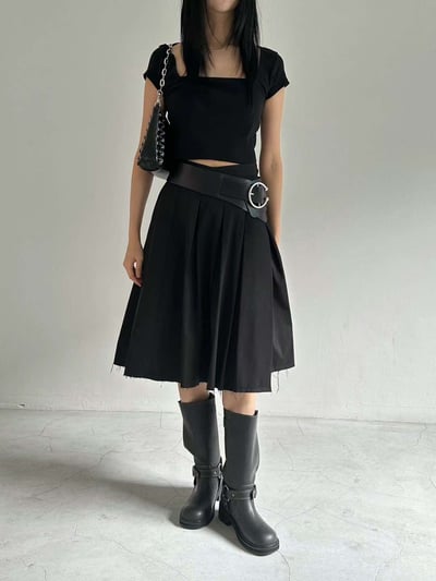 仿舊感釦環中筒靴19