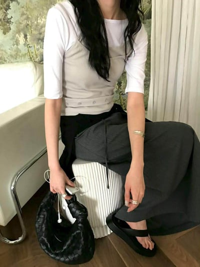 法式5分袖兩穿棉TEE ( 4色 )22